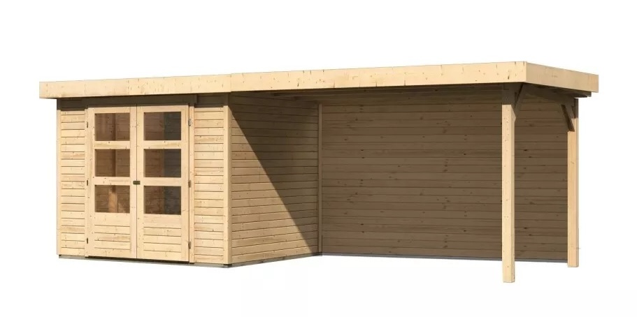 devn domek KARIBU ASKOLA 3 + pstavek 280 cm vetn zadn stny (9173) natur