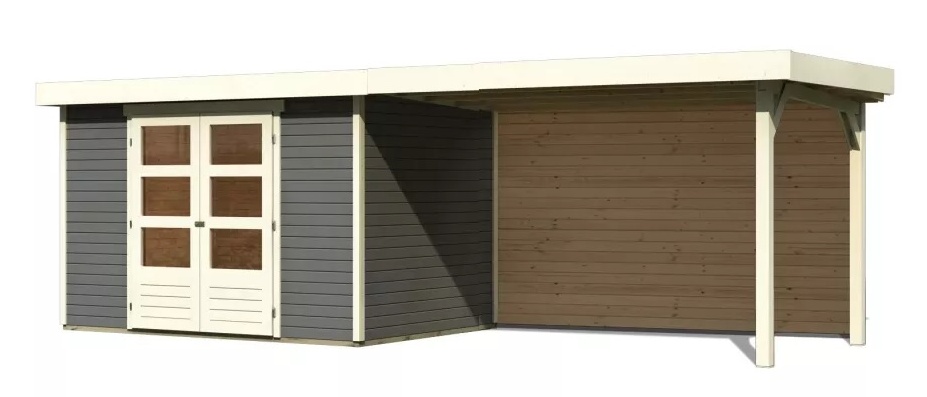 devn domek KARIBU ASKOLA 4 + pstavek 280 cm vetn zadn stny (9181) ed