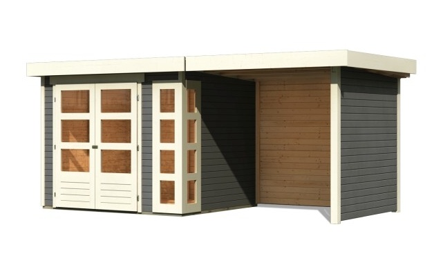 devn domek KARIBU KERKO 3 + pstavek 240 cm vetn zadn a bon stny (82935) ed