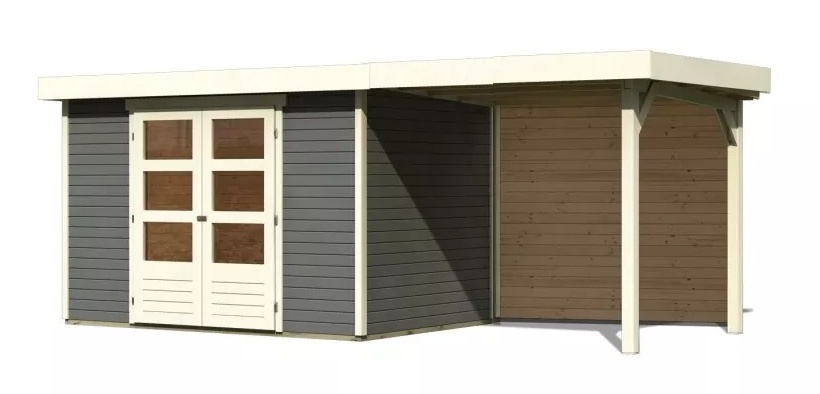 devn domek KARIBU ASKOLA 4 + pstavek 240 cm vetn zadn stny (9178) ed