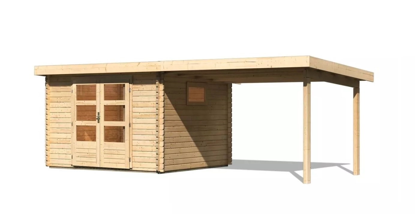 devn domek KARIBU TRITTAU 3 + pstavek 330 cm (10045) natur