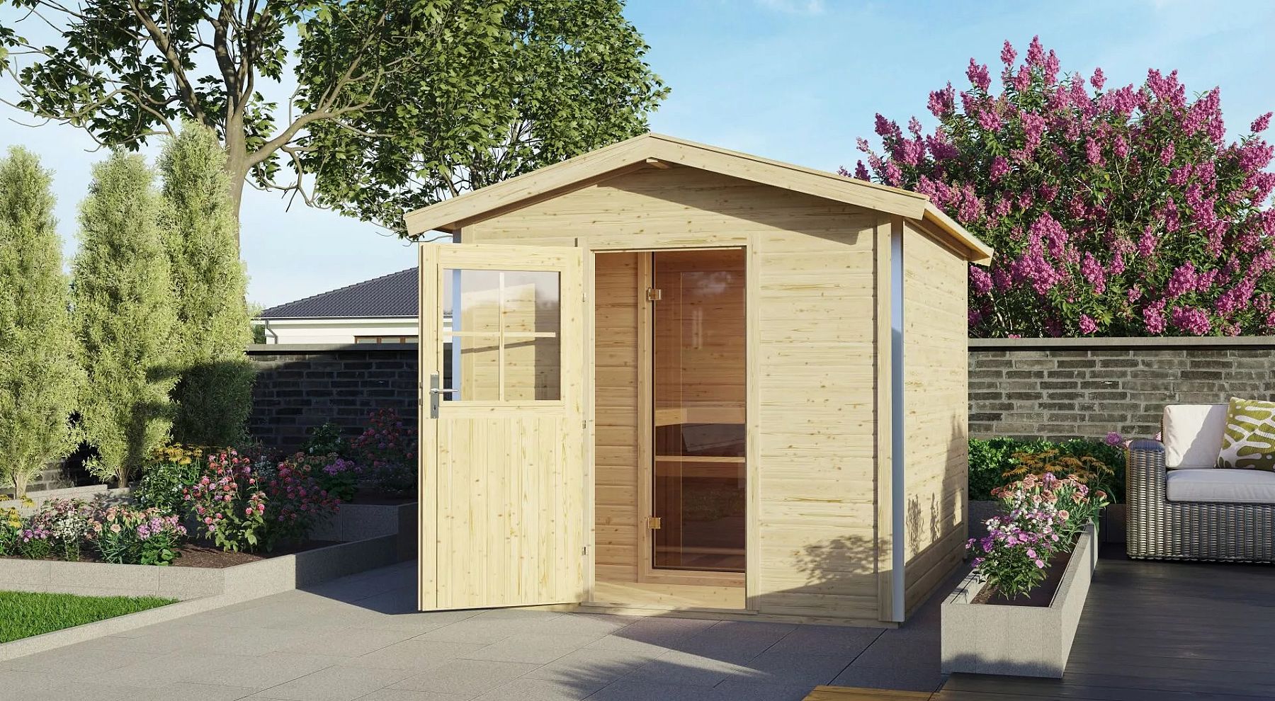 finsk sauna KARIBU BOSS 1 (87367) s pedsn natur