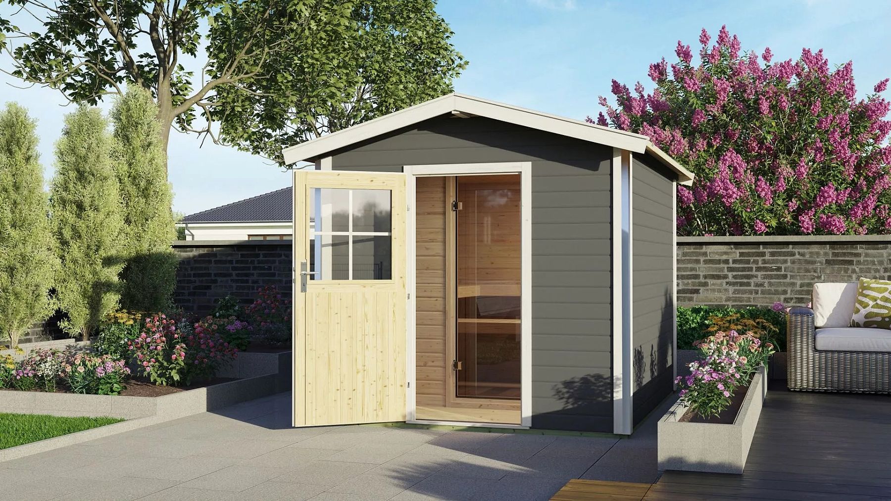 finsk sauna KARIBU BOSS 1 (87488) s pedsn terragrau