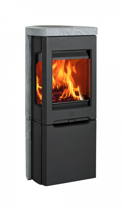 Jotul F 165 S litinov kamna s bonm prosklenm a mastkovm obkladem - ern lak