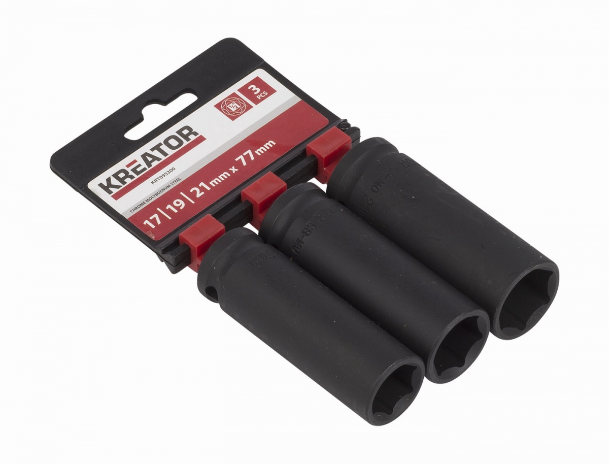KRT095200 - 3ks nstrnch hlavic 17-19-21mm prodlouen 1/2