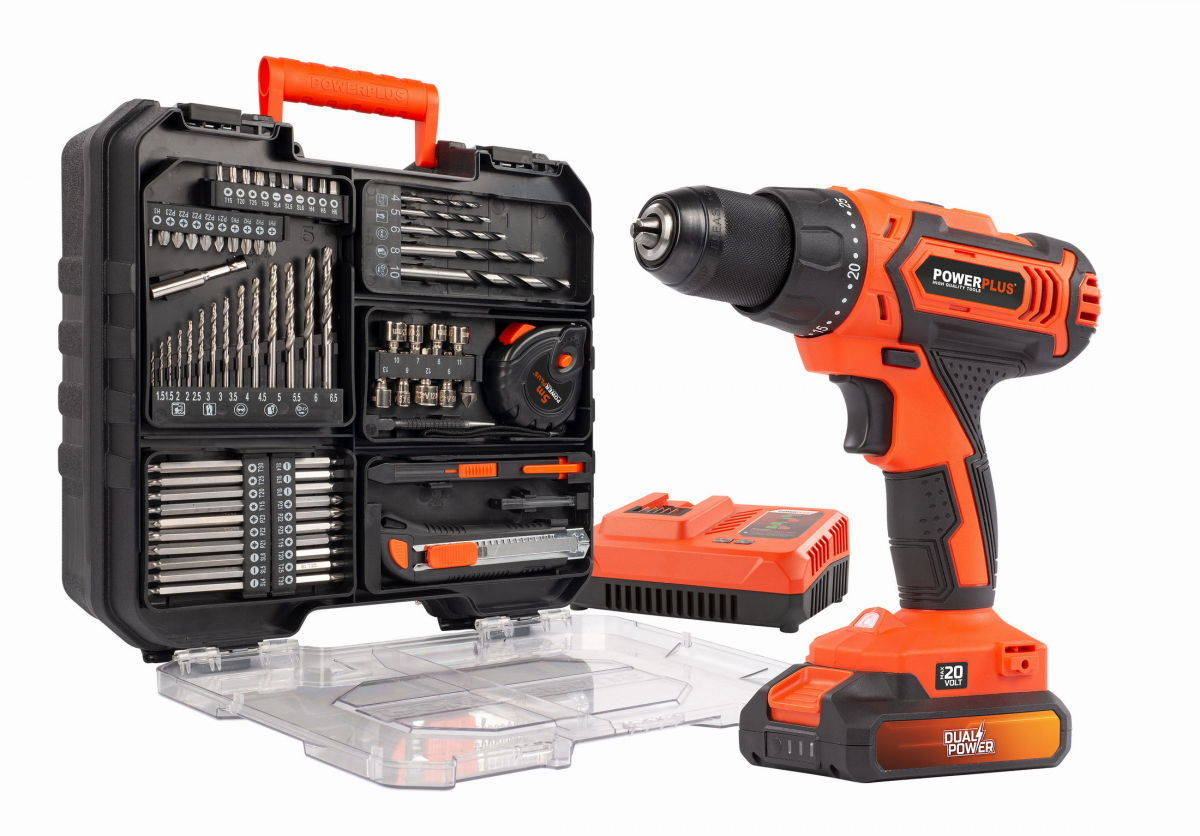 POWDP15300 - Aku roubovk / vrtaka 20V  plus  78ks psl. v kufru SET