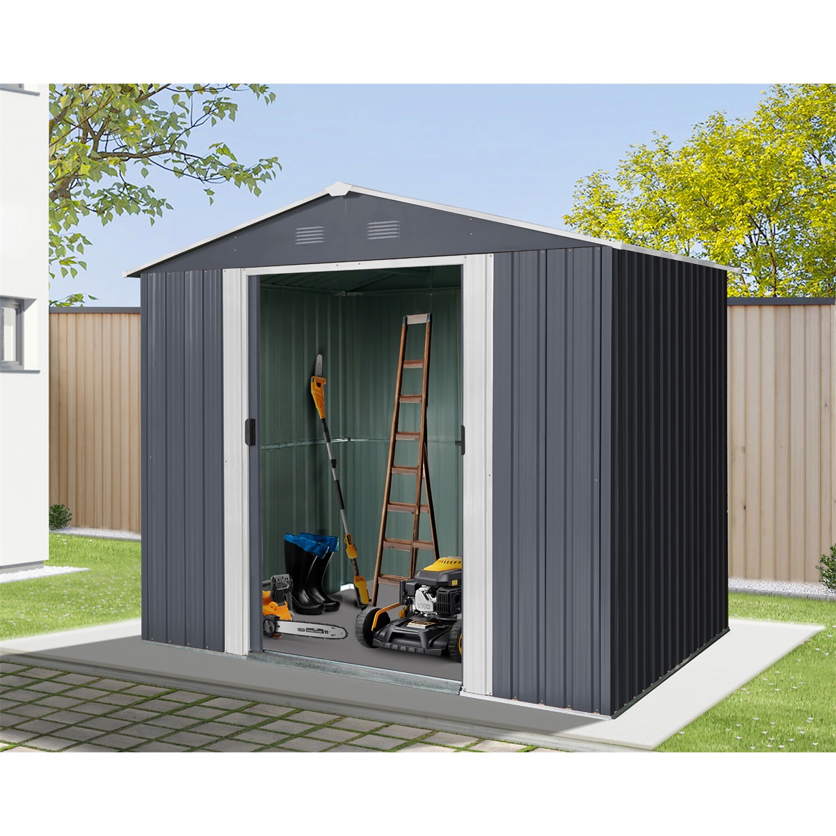 Riwall PRO RMSA 6x8 Anthracite - zahradn domek kovov 2,4 x 1,7 m se sedlovou stechou Antracit