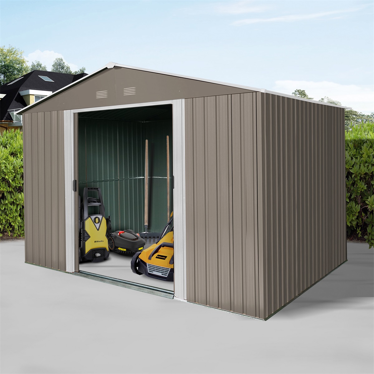 Riwall PRO RMSA 8x10 Brown - zahradn domek kovov 3 x 2,4 m se sedlovou stechou hnd