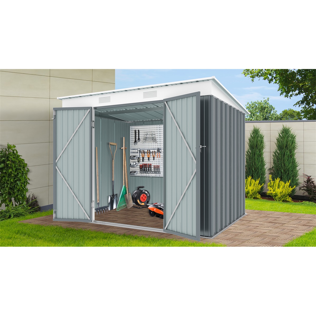 Riwall PRO RMSP 6x8 Anthracite - zahradn domek kovov 2,4 x 1,8 m s pultovou stechou antracit