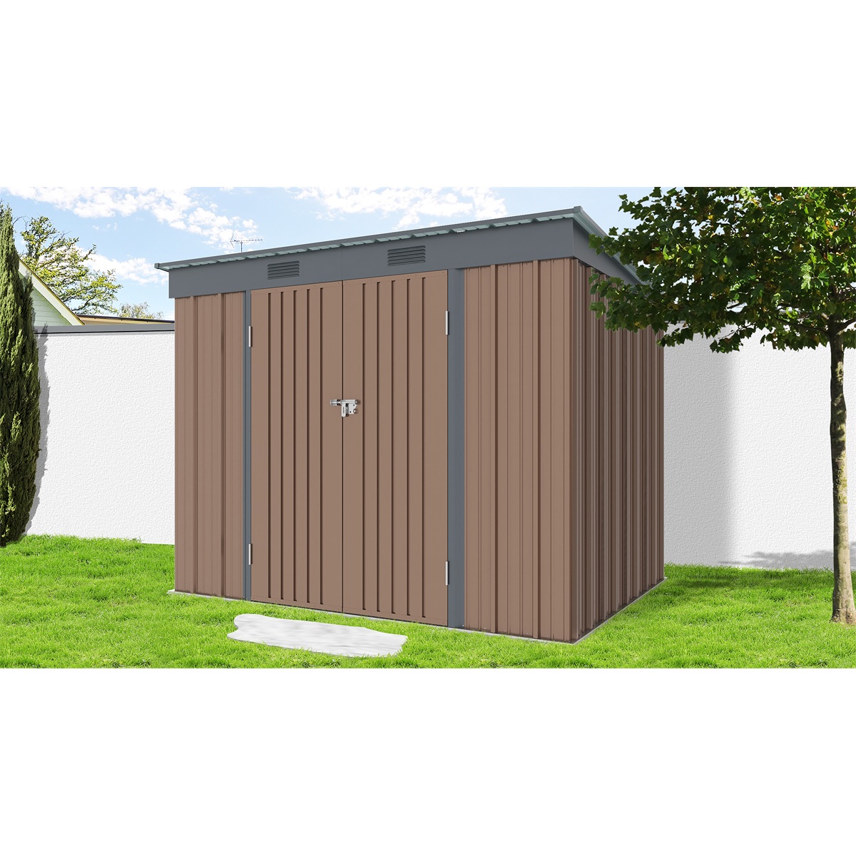 Riwall PRO RMSP 6x8 Brown - zahradn domek kovov 2,4 x 1,8 m s pultovou stechou hnd