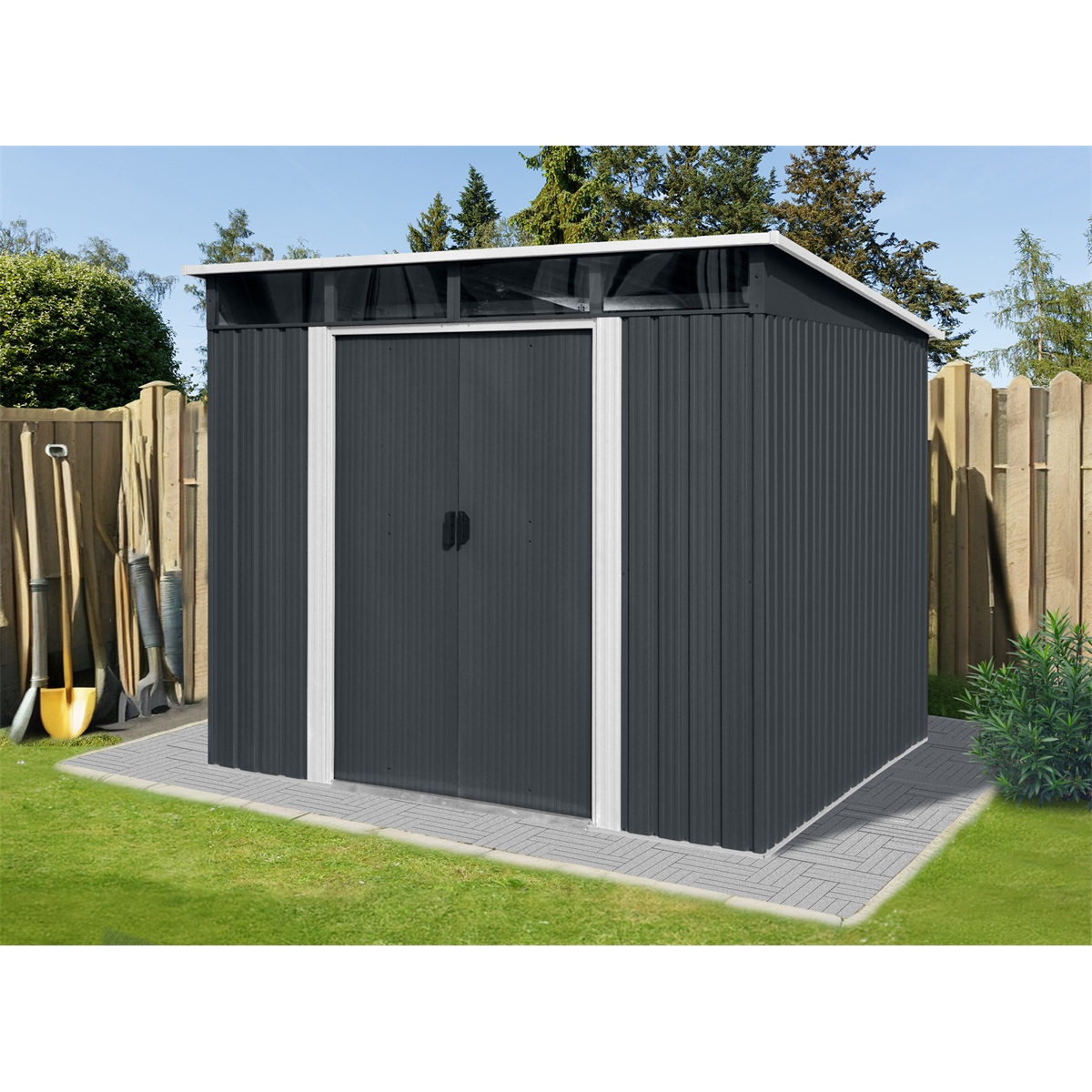 Riwall PRO RMSP 9x8 Anthracite LUX - zahradn domek kovov 2,4 x 2,8 m s pultovou stechou antracit